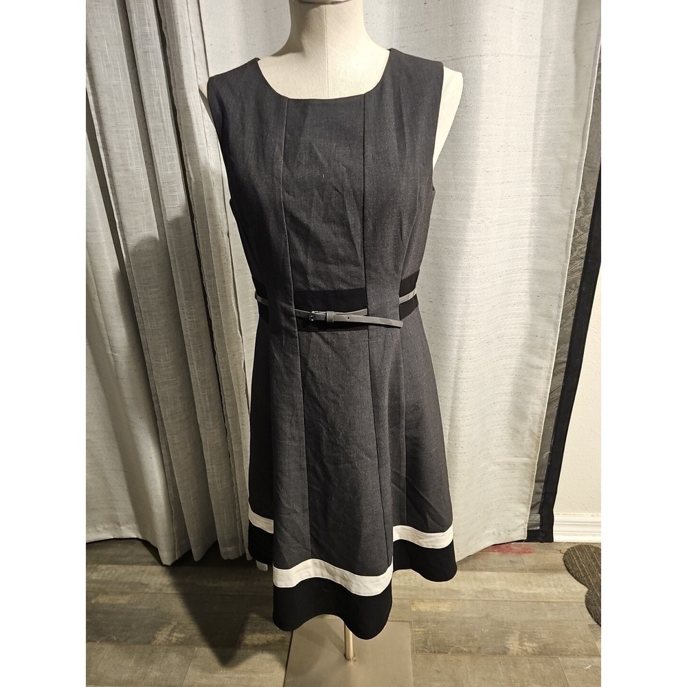 Calvin Klein Women's Fit &‎ Flare Black Gray Sleeveless Dress Size 6